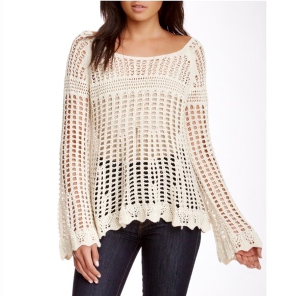 Free People Sweaters - Free People White Annabelle Crochet Pullover